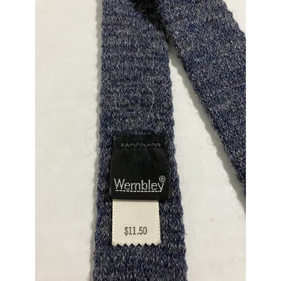 Vintage Mens Wembley Skinny Neck Tie Square End Wool Mohair Blue Heather HTF - Picture 4 of 7